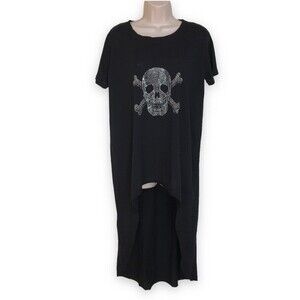 Ciel Studded Skull High Low Black Slub Knit Short Sleeve T Shirt Women Large